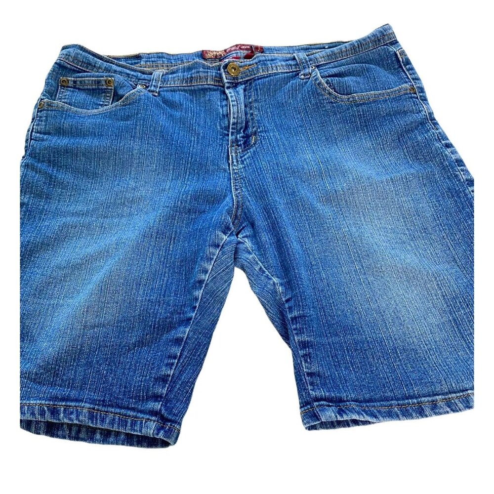OUT Womens Blue 5 Pocket Stretch Jean Shorts with Side Slits Size 16 Beach Y2K